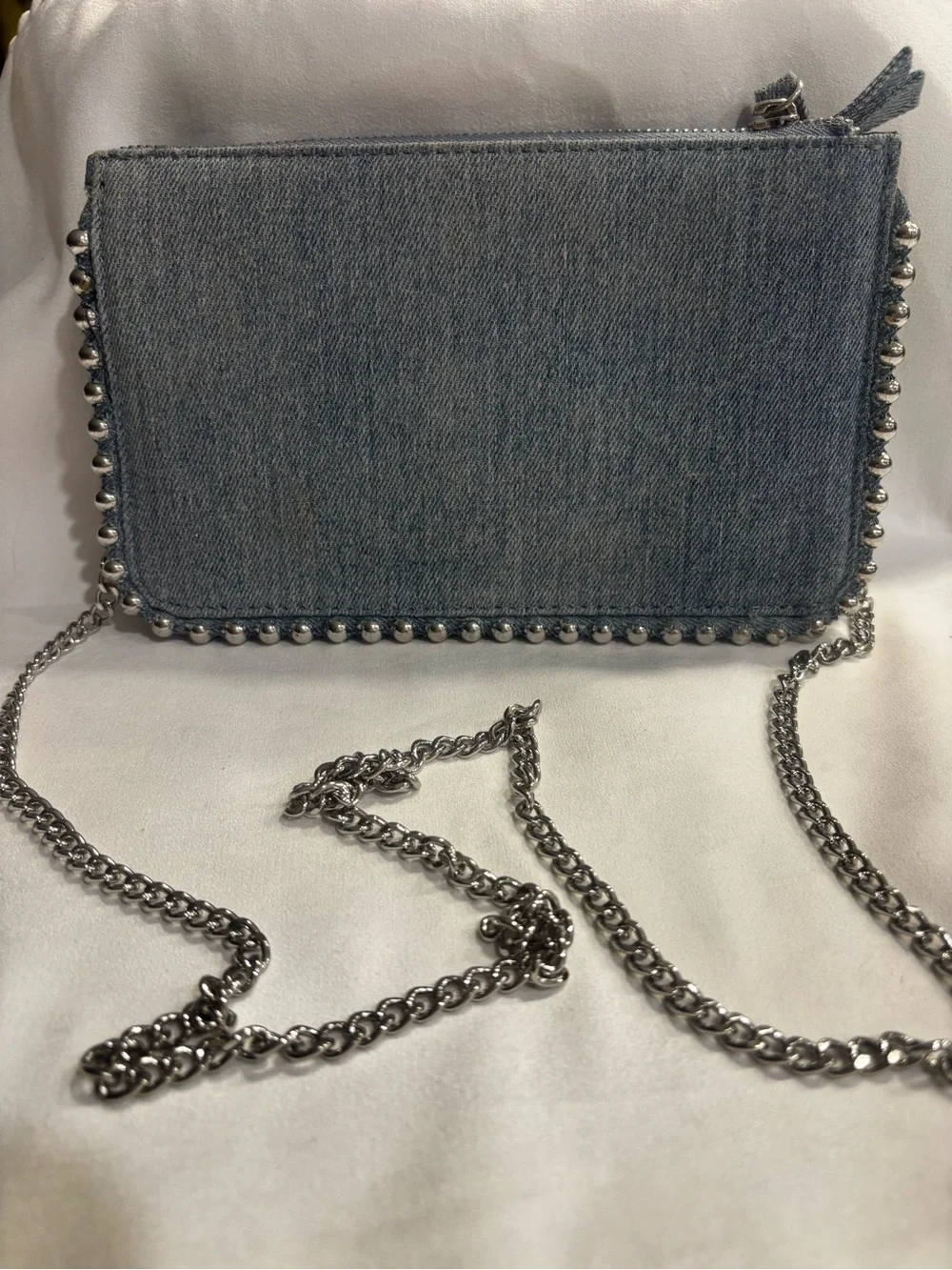 Denim Crossbody Clutch with Chain Strap